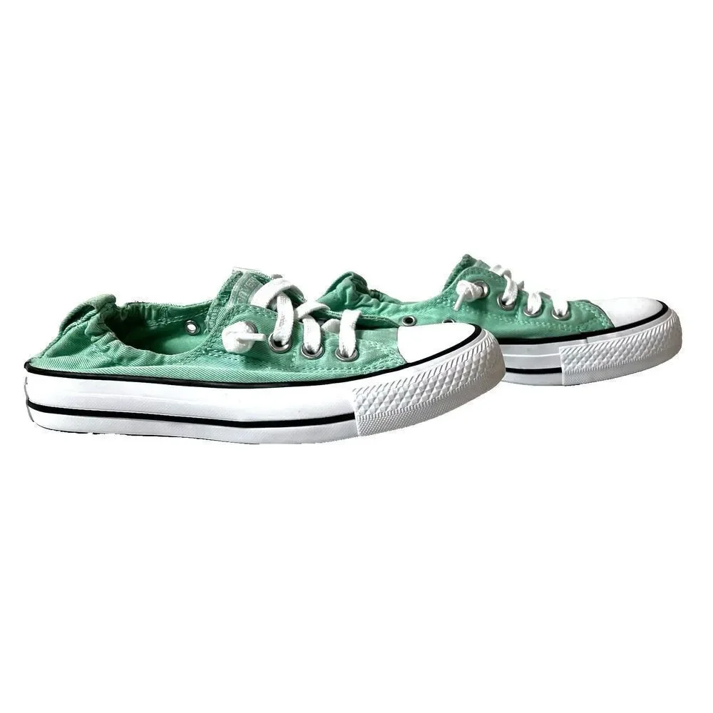 Converse Chuck Taylor All Star Low Top Green Canvas Shoe Women Sz 5 Stretch Back
